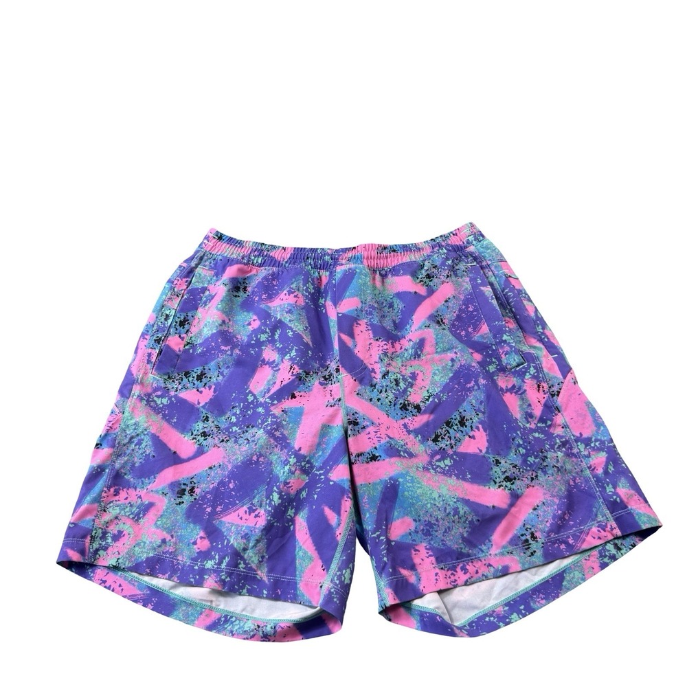 Birddogs Purple Pink Green Neon Paint Splatter Lined Athletic Shorts XL 7in